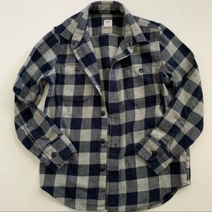 GAP Kids Navy Blue and Gray Checked Flannel Button Down